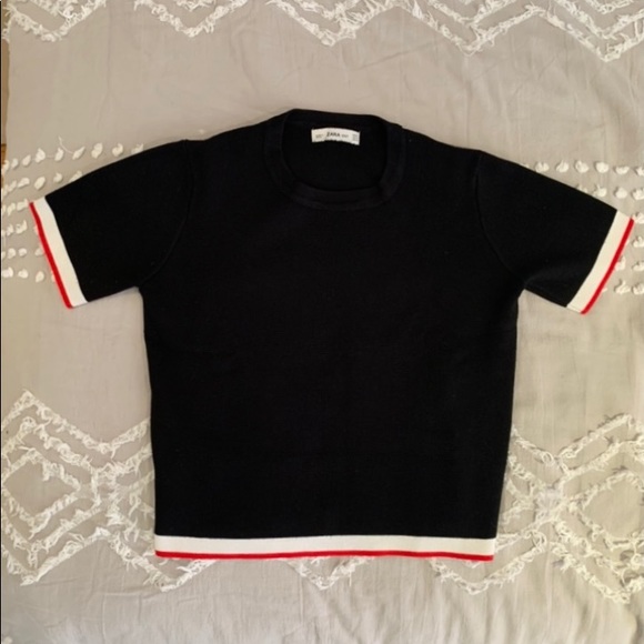 Zara Tops - Zara knit crewneck sweater/tee (black/red/white)